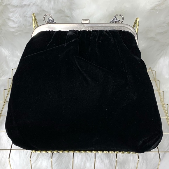 Vintage Black Velvet Evening Bag, Silvertone Metals - Picture 4 of 14